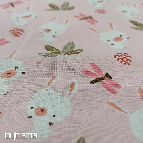 Baumwollstoff Hase rosa