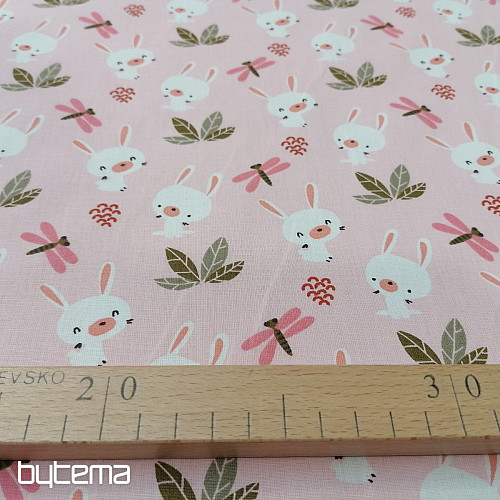 Baumwollstoff Hase rosa