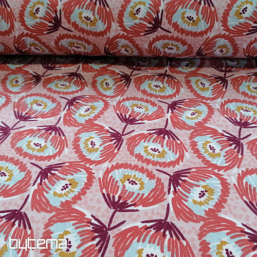 Baumwollstoff GROSSE ROTE BLUMEN