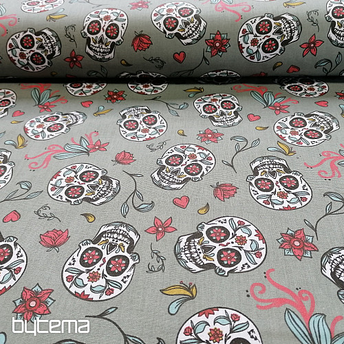 Baumwollstoff SKULL khaki