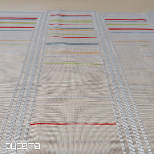 Kindervorhang an einem Buntglasfenster – Jacquard mit bunten Streifen