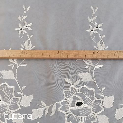 Buntglasvorhang – Voile mit Blumenstickerei