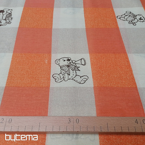 Baumwollstoff Karierte Bären - orange