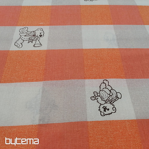 Baumwollstoff Karierte Bären - orange