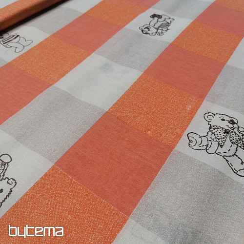 Baumwollstoff Karierte Bären - orange