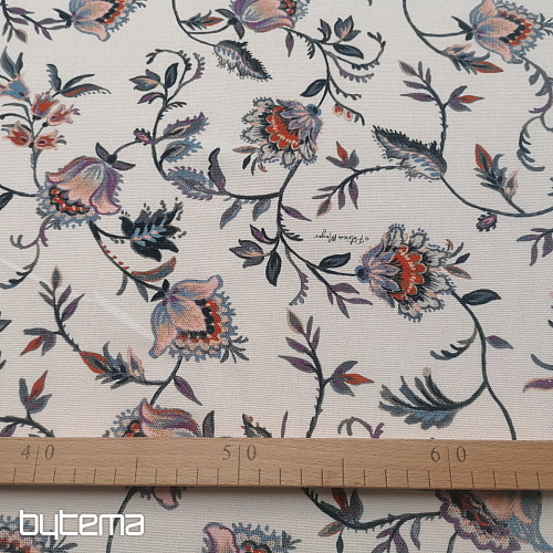 Dekostoff VARANASI-C Blume klein weiß