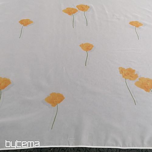 Weißer Schleiervorhang - orangefarbene Mohnblumen