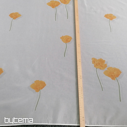 Weißer Schleiervorhang - orangefarbene Mohnblumen