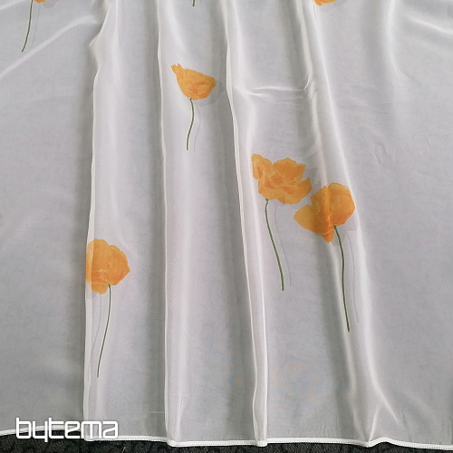 Weißer Schleiervorhang - orangefarbene Mohnblumen