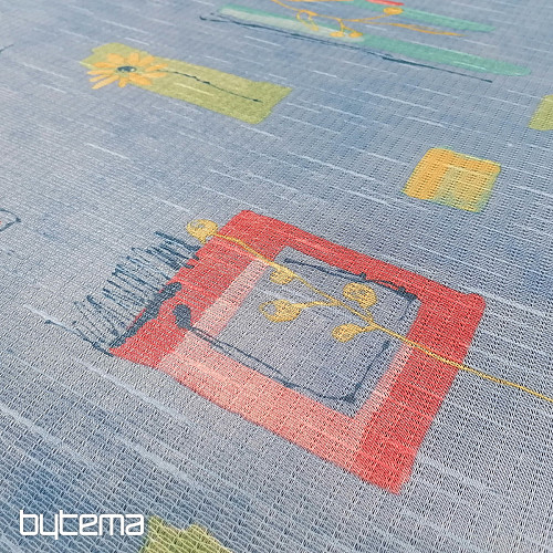 Blauer dicker Vorhang mit Blumen und Blättern 155 cm