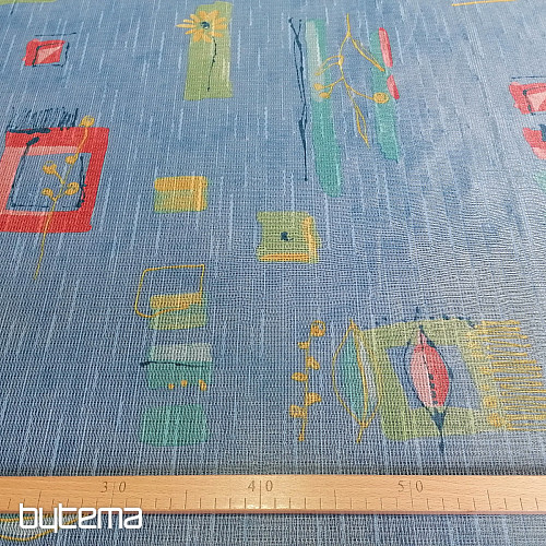 Blauer dicker Vorhang mit Blumen und Blättern 155 cm