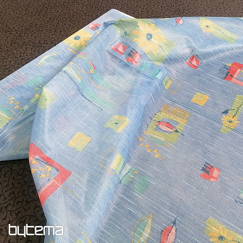 Blauer dicker Vorhang mit Blumen und Blättern 155 cm