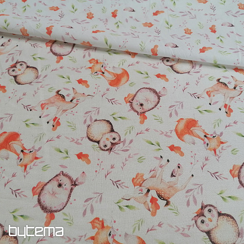 Baumwollstoff Eulen und Rehe