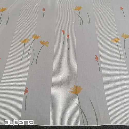 Weiß gestreifter Schleiervorhang mit Blumen 829291/05