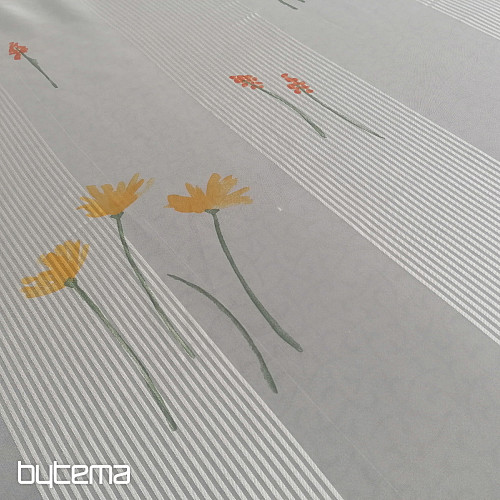 Weiß gestreifter Schleiervorhang mit Blumen 829291/05