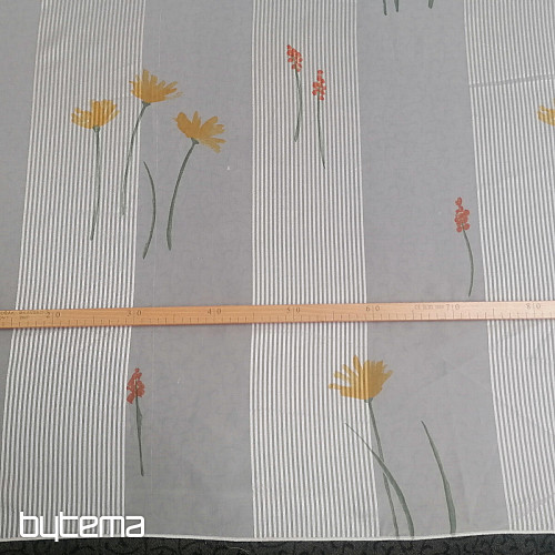 Weiß gestreifter Schleiervorhang mit Blumen 829291/05