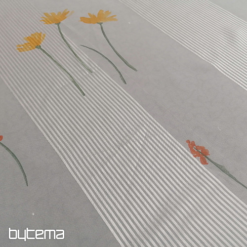Weiß gestreifter Schleiervorhang mit Blumen 829291/05