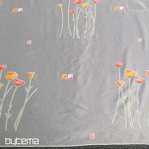 Weißer Schleiervorhang mit Frühlingsblumen