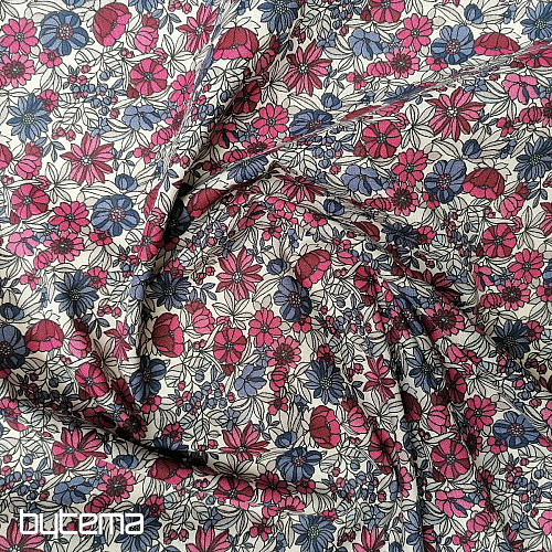 Baumwollstoff APOLÉNA Blumen lila-bordeaux