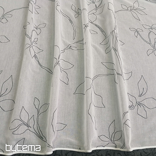 Luxusvorhang Abbony 90 weiß mit Blumen