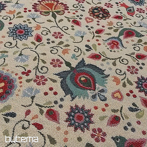 Gobelin Tischdecke Blumen und Vogel Jurkovič